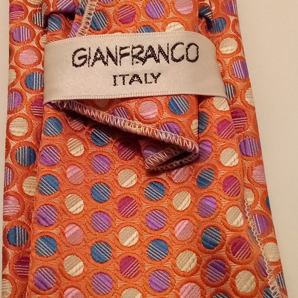 Gianfranco Italy Polka dots w/pocket hanky multi-color micro fiber hand made tie - Picture 5 of 6